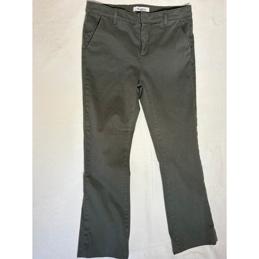 Lila Ryan Womens Olive Green Straight Leg Chino Pants Size 10 Stretch Cotton